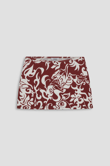 mini skirt with red-and-white hawaiian print