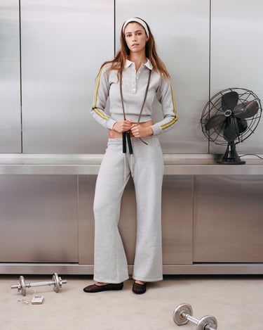 grey wide-leg sweatpant with grommet detail at waistband