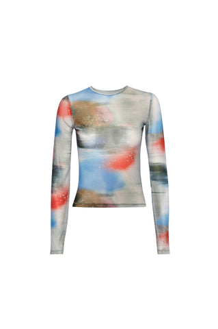 MIAOU - Graphic-print slim-fit stretch-recycled polyester mesh top