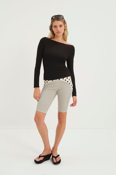 AMELIA TOP + JANE SHORT - BLACK / NUDE POLKA DOT