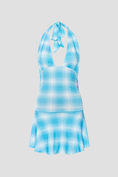 NATALIA DRESS - GHOST GINGHAM TURQUOISE