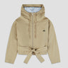 tan linen hooded jacket with waist tie