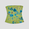 strapless green corset with blue floral print