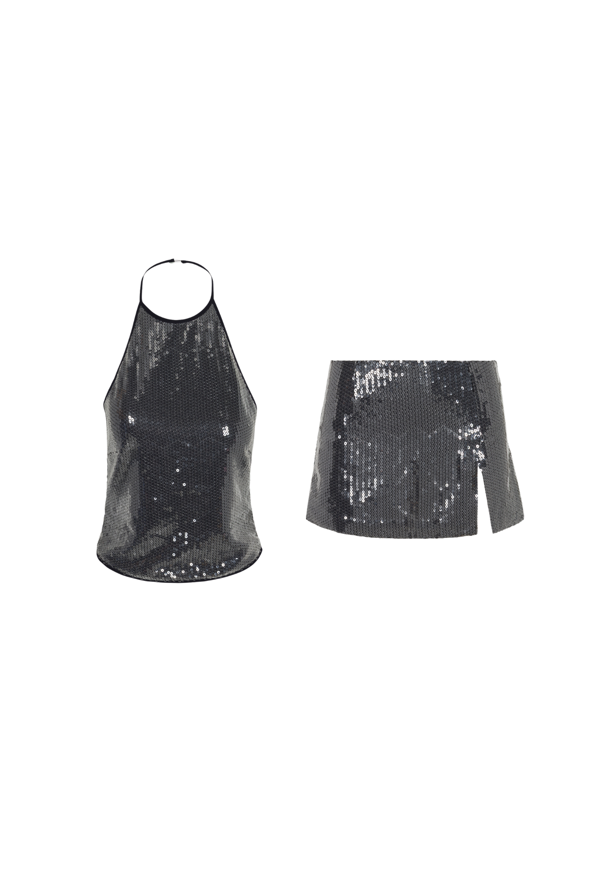 Miaou NATALIA TOP + MICRO MINI SKIRT - BLACK SEQUIN