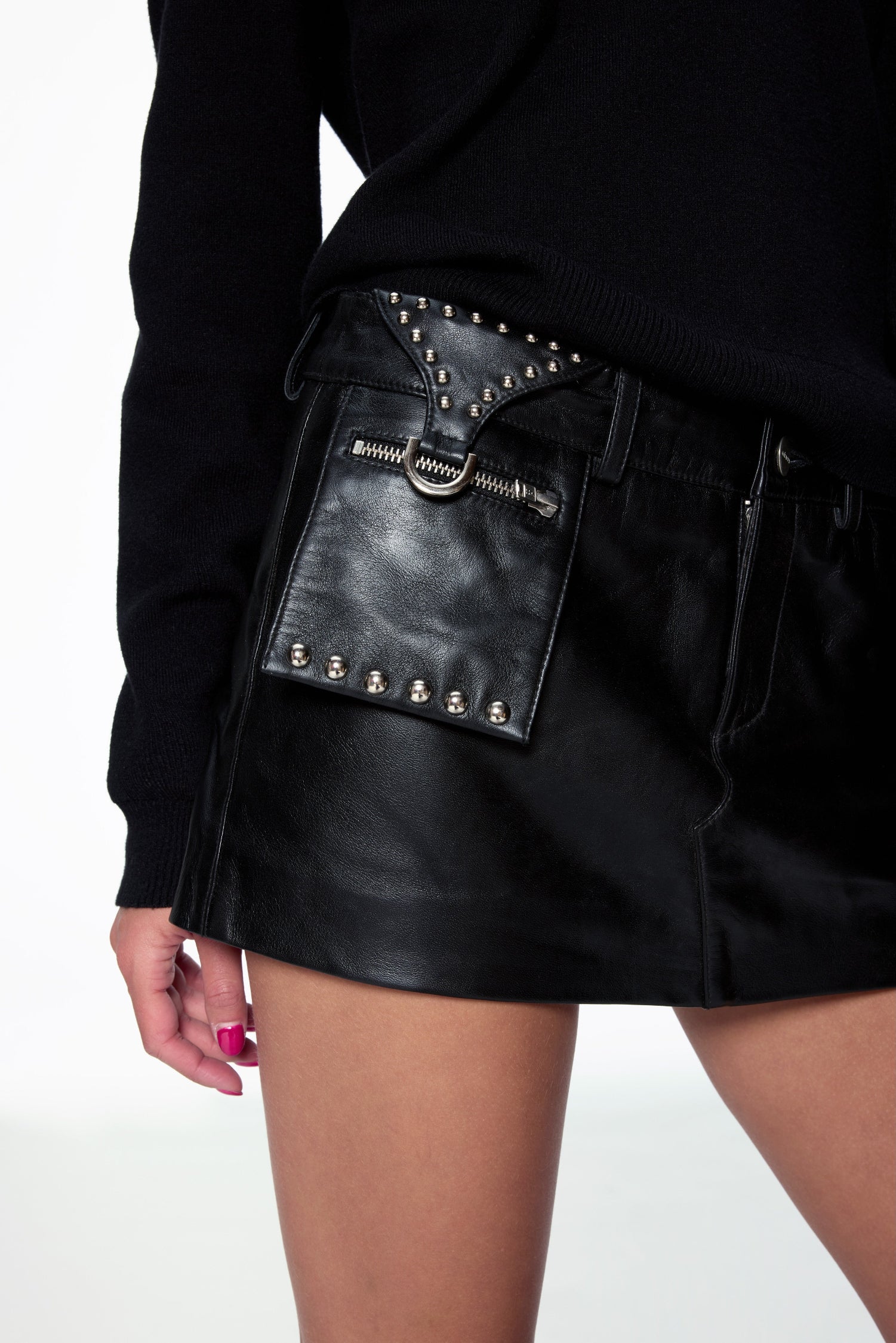 Miaou MAC MINI SKIRT - BLACK LEATHER