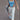 blue corset with orange lace-up details at sides