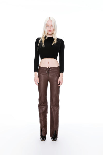 ELEMENT LACE UP PANT BROWN VEGAN LEATHER – Miaou