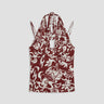 demi cup halter top with bra strap details in maroon-and-white hawaiian print
